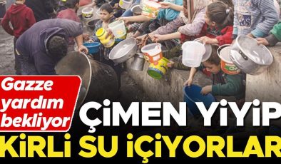 Gazze yardım bekliyor… Çimen yiyip kirli su içiyorlar